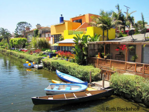 Colorful houses and boats, Venice Beach, Los Angeles, California
