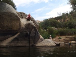 Jumping form a rock, Lower Kern River, Hobo Camp, California