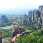 The city of Kalambaka can be seen from above the rocks, Meteora, Greece