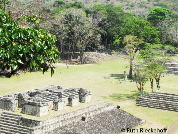 Main Plaza seen from the top of the acropolis, Copan Archeological Zone, Honduras