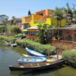 Colorful houses and boats at Venice Beach Canals, Los Angeles, California