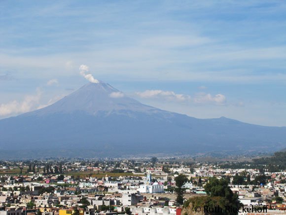 Popocatepetl seen from the top of the pyramid