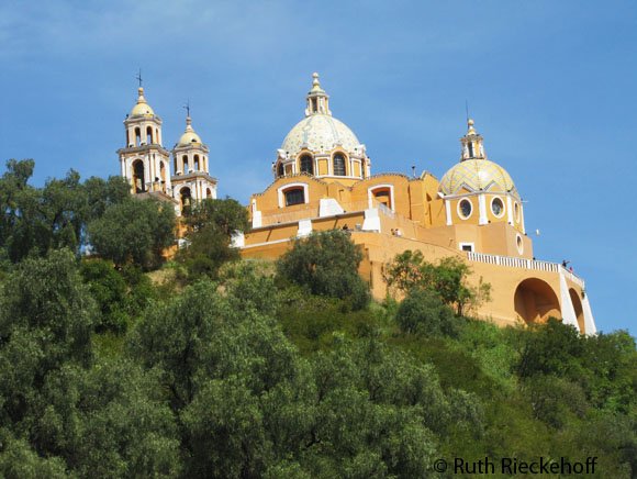 Nuestra Señora de los Remedios Church seen from below