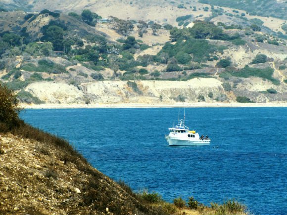 Boat seen from Terranea's Bluff Top Trail, Palos Verdes, California