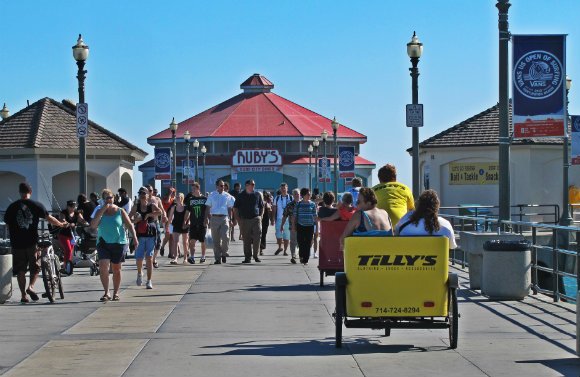 Getting a ride to the end of the Pier, Huntington Beach, California