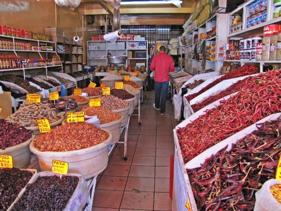 Dry chiles, tamarind and other goods, Mercado Hidalgo, Tijuana, Mexico