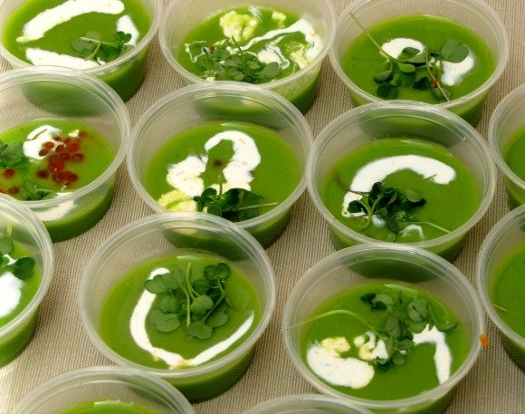 Chilled pea soup sample by Wood & Vine, Vintage Bouquet Extravaganza, Greystone Mansion, Beverly Hills