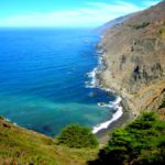 Beach at the base of the cliffs, Ragged Point, Big Sur, California