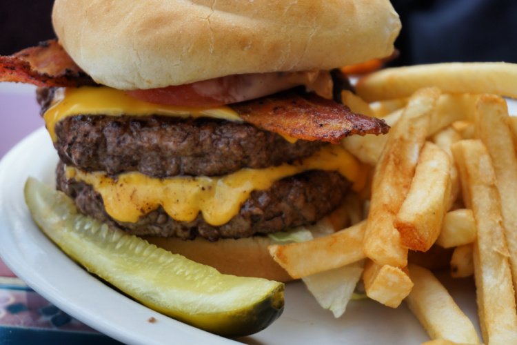 Double patty burger from Foxy's Landing and Restaurant, Lancaster, California