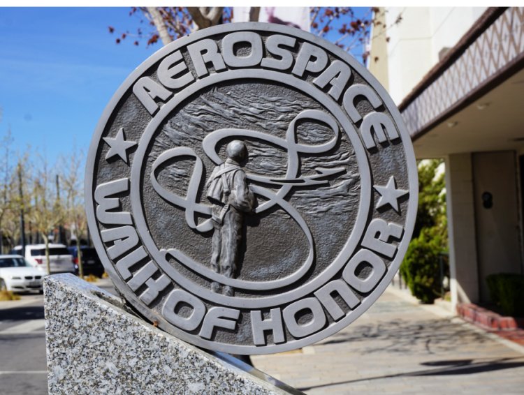 One of the plaques along the Aerospace Walk of Honor, The BLVD, Lancaster, California