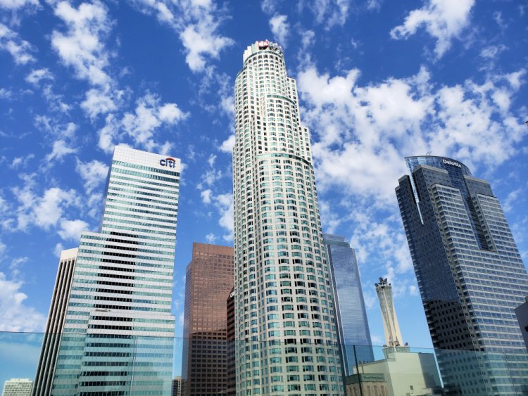 Bunker Hill buildings seen from the Rooftop at the Standard Hotel, Downtown Los Angeles, California