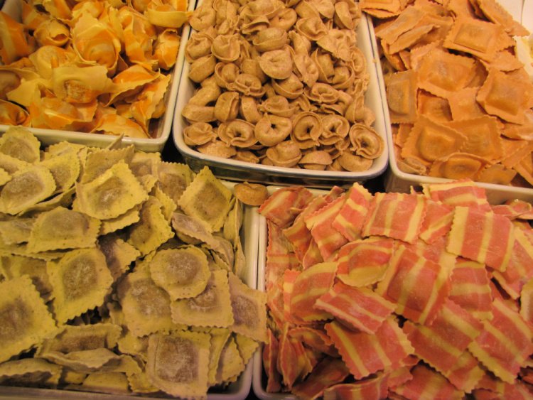 Colorful pasta at the Granville Island Public Market, Vancouver