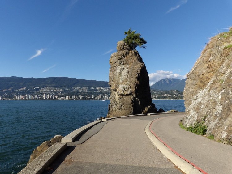 Siwash Rock at Stanley Park Seawall, Vancouver, Canada