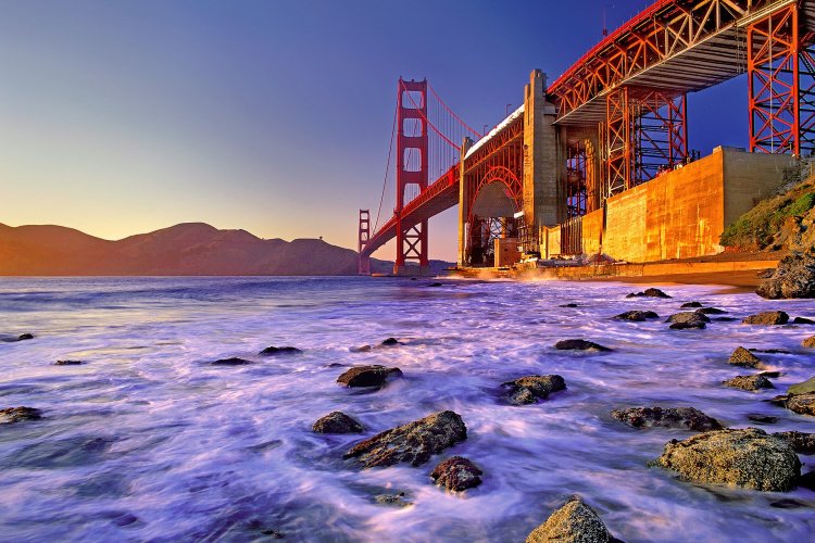 Planning a Trip to California, Golden Gate Bridge bathed in sunset light, San Francisco