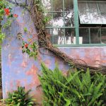 Colorful building, trees and flowers in Downtown Santa Barbara